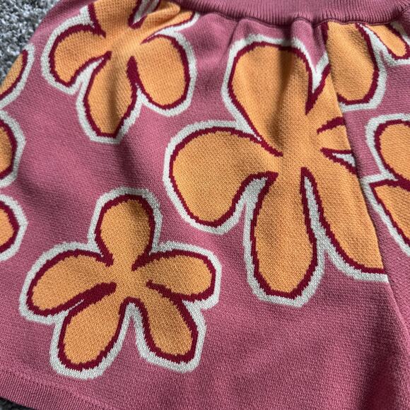 Miss Sparkling Retro Floral Knit Shorts Pink Orange Yellow Large Y2K Vibe - Picture 2 of 4